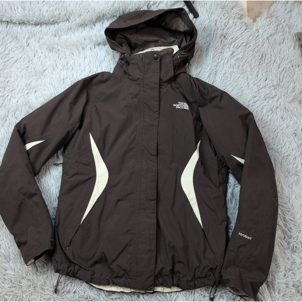 The North Face Jacket Womens M Brown Hy Vent Removable Hoodie Fleece Liner Zip